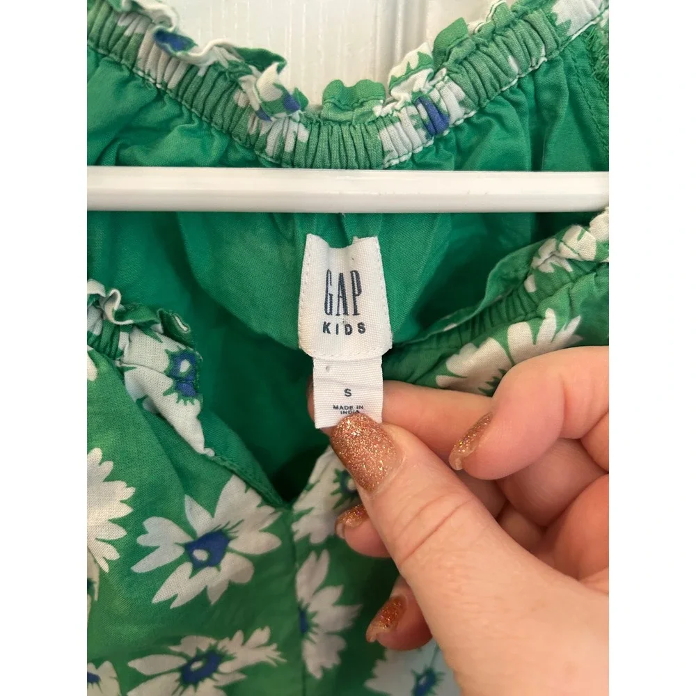 Gap Kids Dress‎ Green Floral Daisy Flutter Sleeve Ruffle Hem Summer Spring Bin A